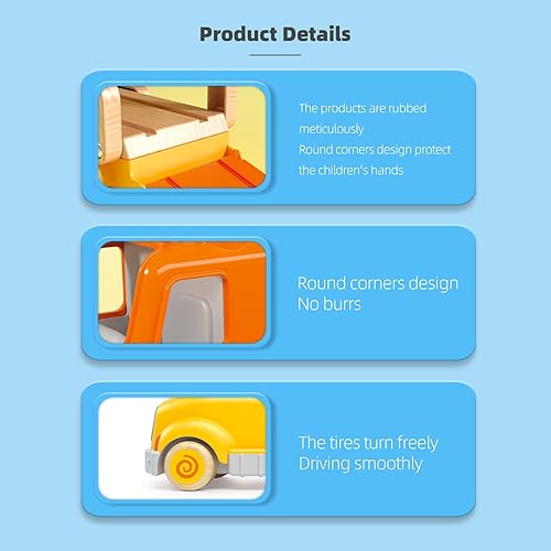 Miniatura 7 de Camión transportador de coche de juguete con vehículos de madera, remolque de pista, luces y sonidos, regalo para niños de 2 a 5 años