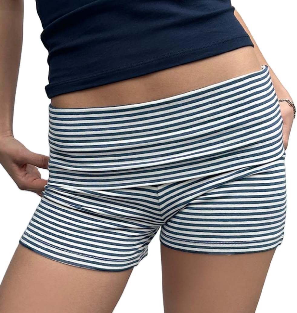 Women Low Waist Lounge Shorts Fold Over Skinny Pajamas Shorts Summer Casual Pj Bottom Sleep Shorts