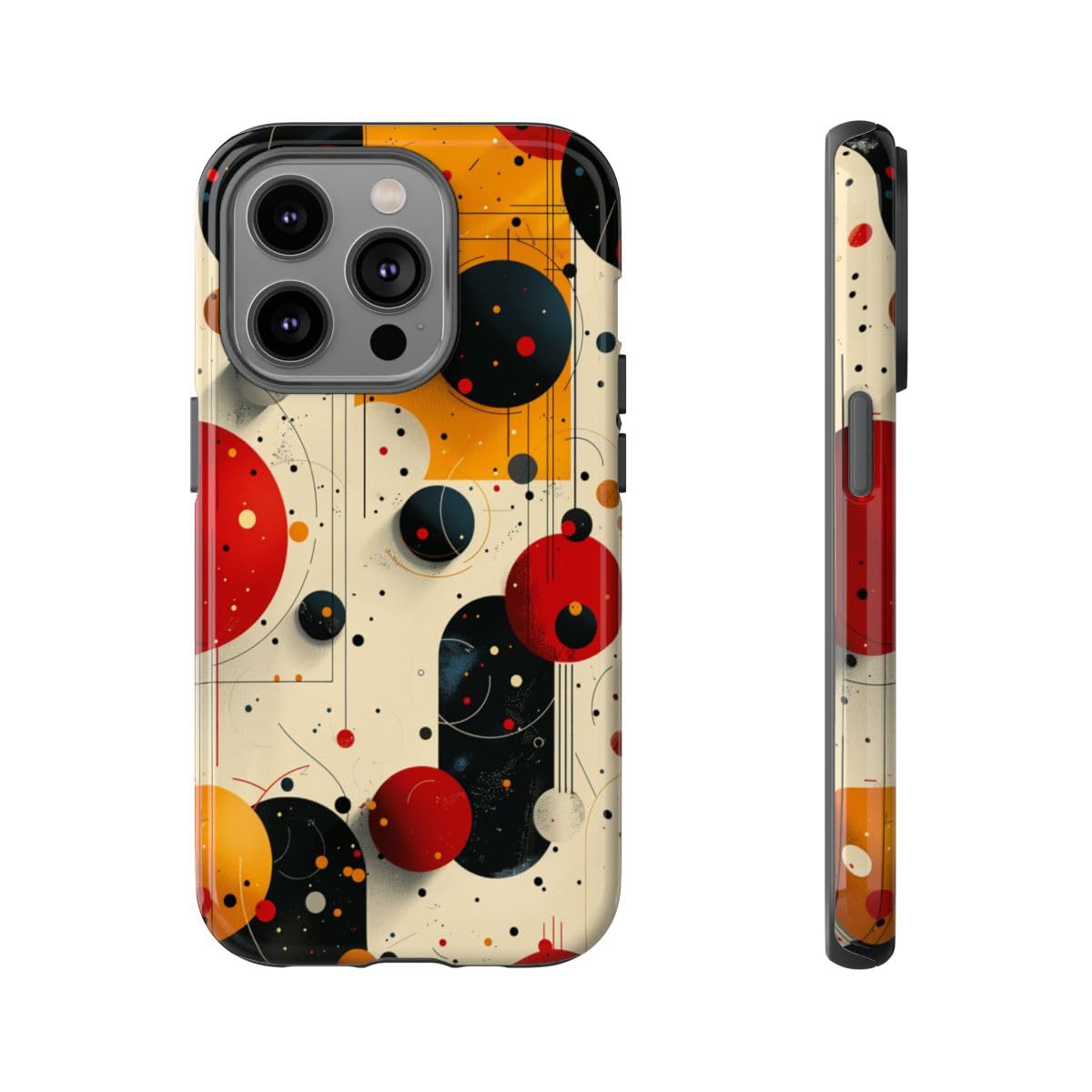 Coque rigide brillante iPhone 14 Pro motif cercles abstraits élégants