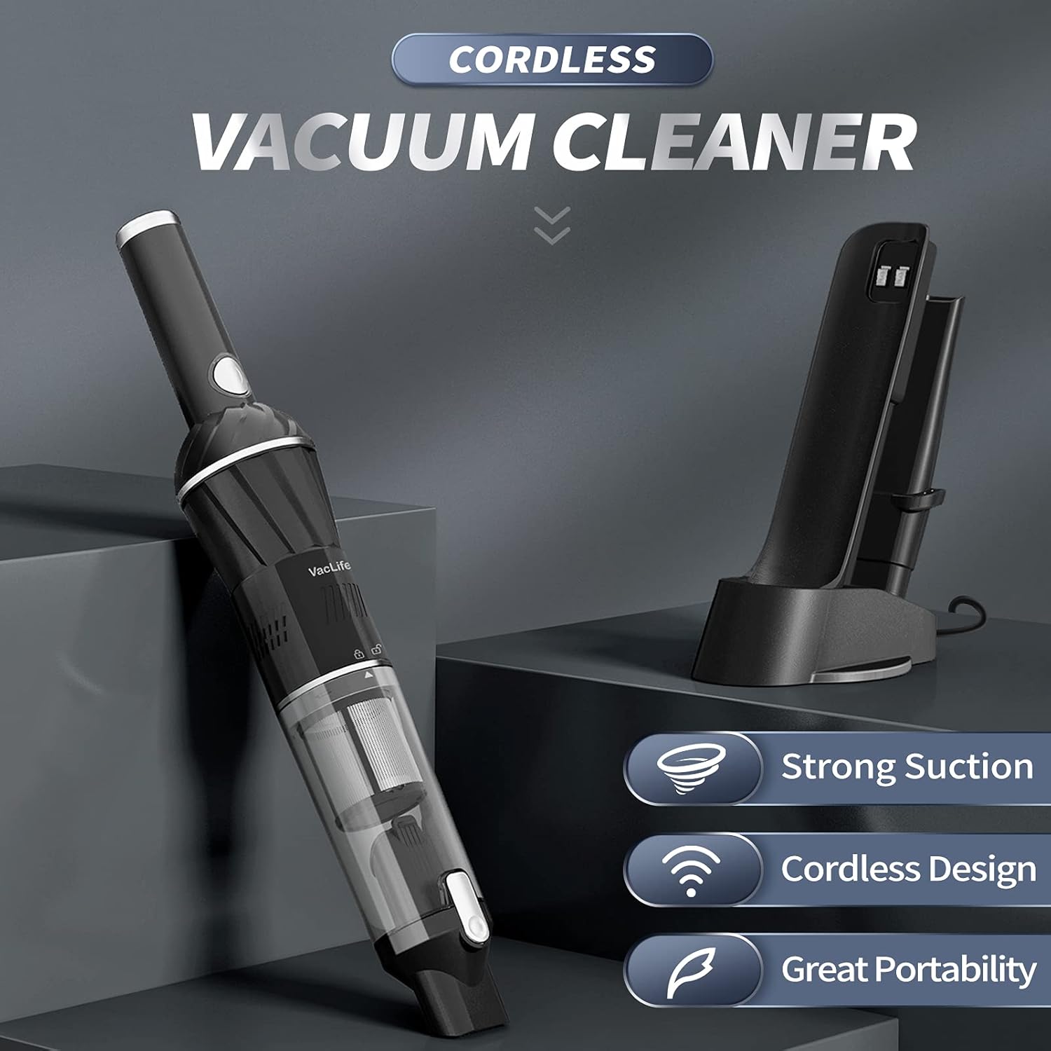 VacLife Handheld Vacuum, Portable Car Vacuum, Fast-Charging Handheld Vacuum Cordless for Home, Office and Car, Hand Vacuum Cordless Rechargeable with 2200 mAh Battery (VL736) -