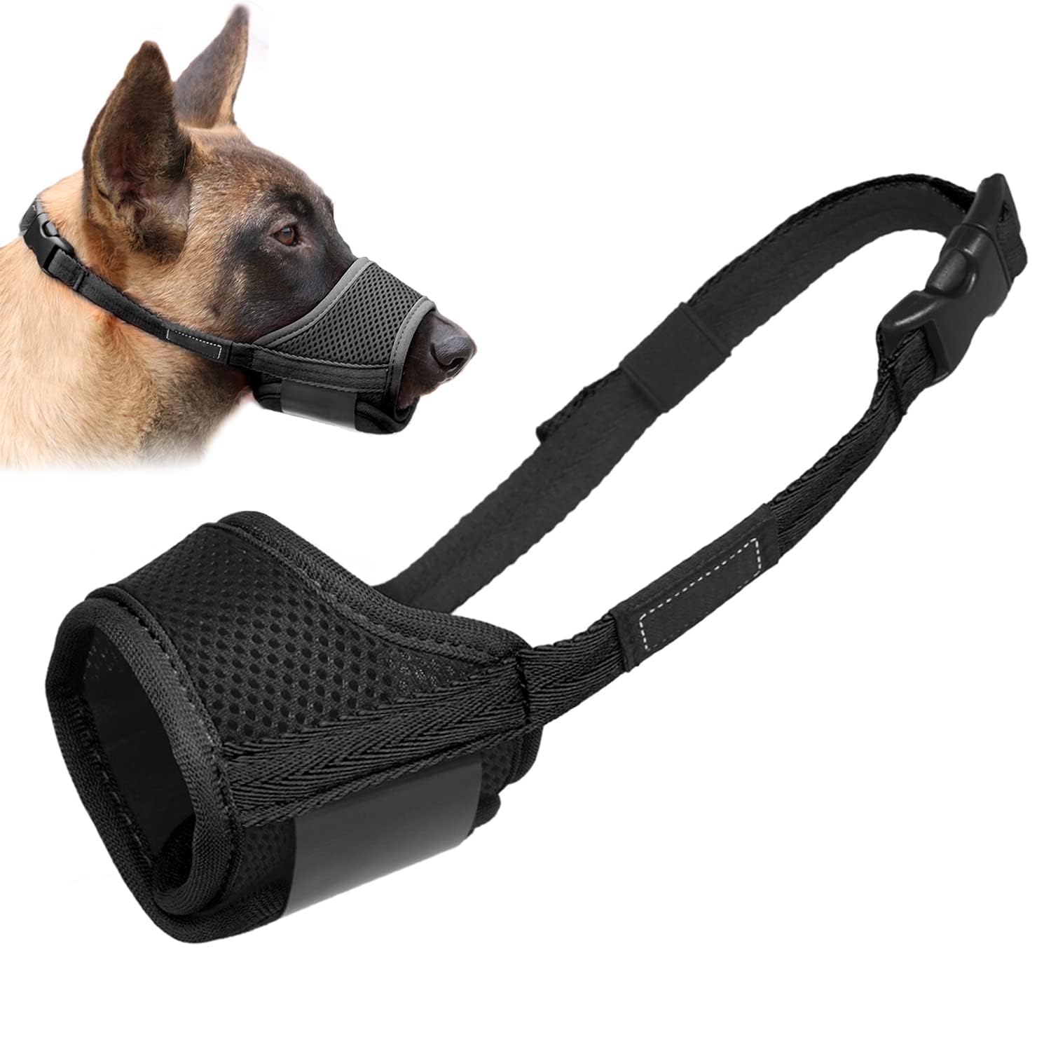 LUCKYPAW Dog Muzzle Anti Biting Barking and Chewing with Comfortable Mesh Soft Fabric and Adjustable Strap, Suitable for Small, Medium and Large Dogs(