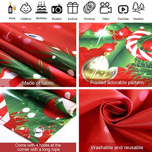 Christmas Photo Backdrop, Fabric Winter Snowflake Christmas Photography Backdrop Red Merry Christmas Photography Background Christmas Ornaments Backdrop Christmas Photo Booth Props, 72.8 x 43.3 Inch