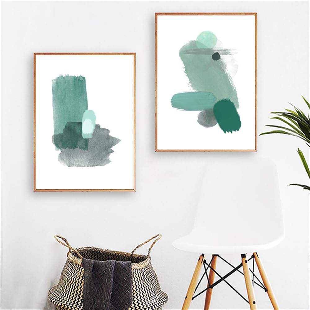 WBYZAC 2 Pieces Poster-Abstract Dark Green Watercolor Painting Art Prints Brush Strokes Drawing Poster Modern Wall Pictures for Home Office Bedroom Decoration-60 * 80cm (No Frame)