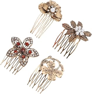 SOLUSTRE 4 Pcs Pérolas Pente Pente de Cabelo Vintage Pente de Cabelo Nupcial Pedaços de Cabelo Folhas Pente de Cabelo para Mulheres E Meninas