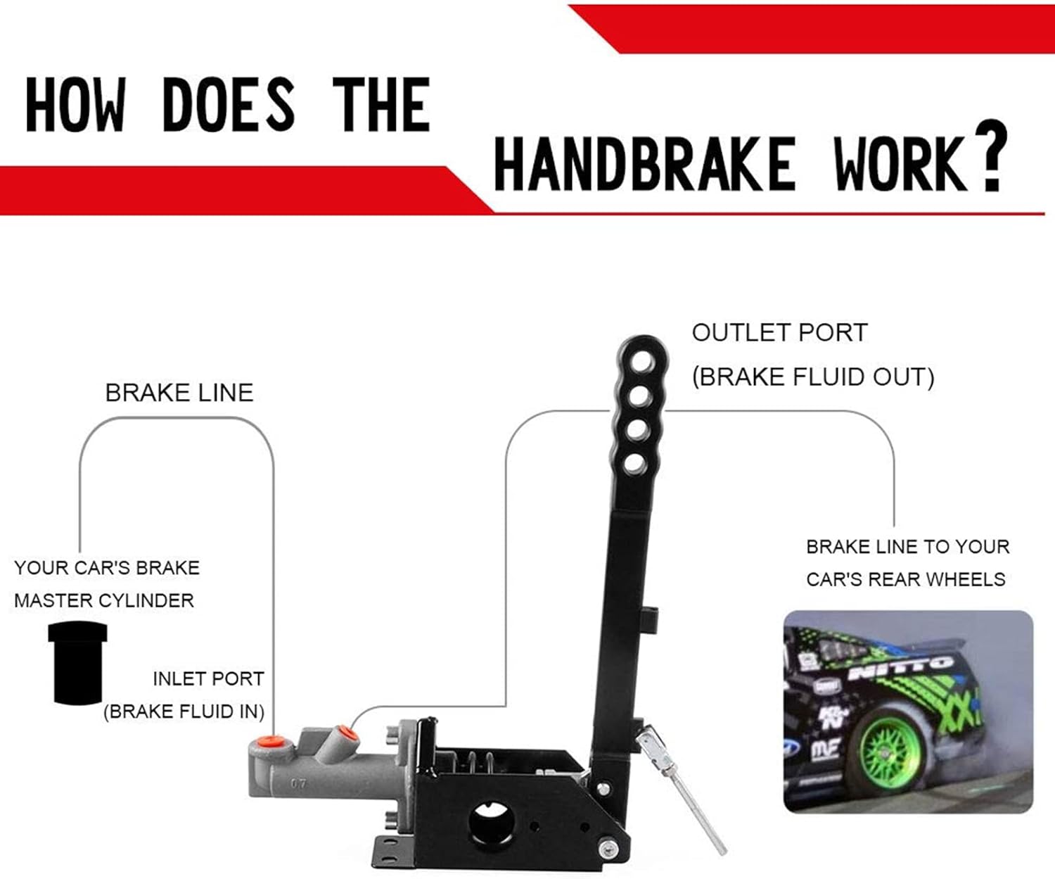 RYANSTAR Hydraulic Handbrake Adjustable Ebrake Long Lever Handle Fit for Drift Track Rally Racing Master Cylinder 0.75, E Brake Racing Emergency Brake Vertical Position Ergonomic Handle & Anti-Slip