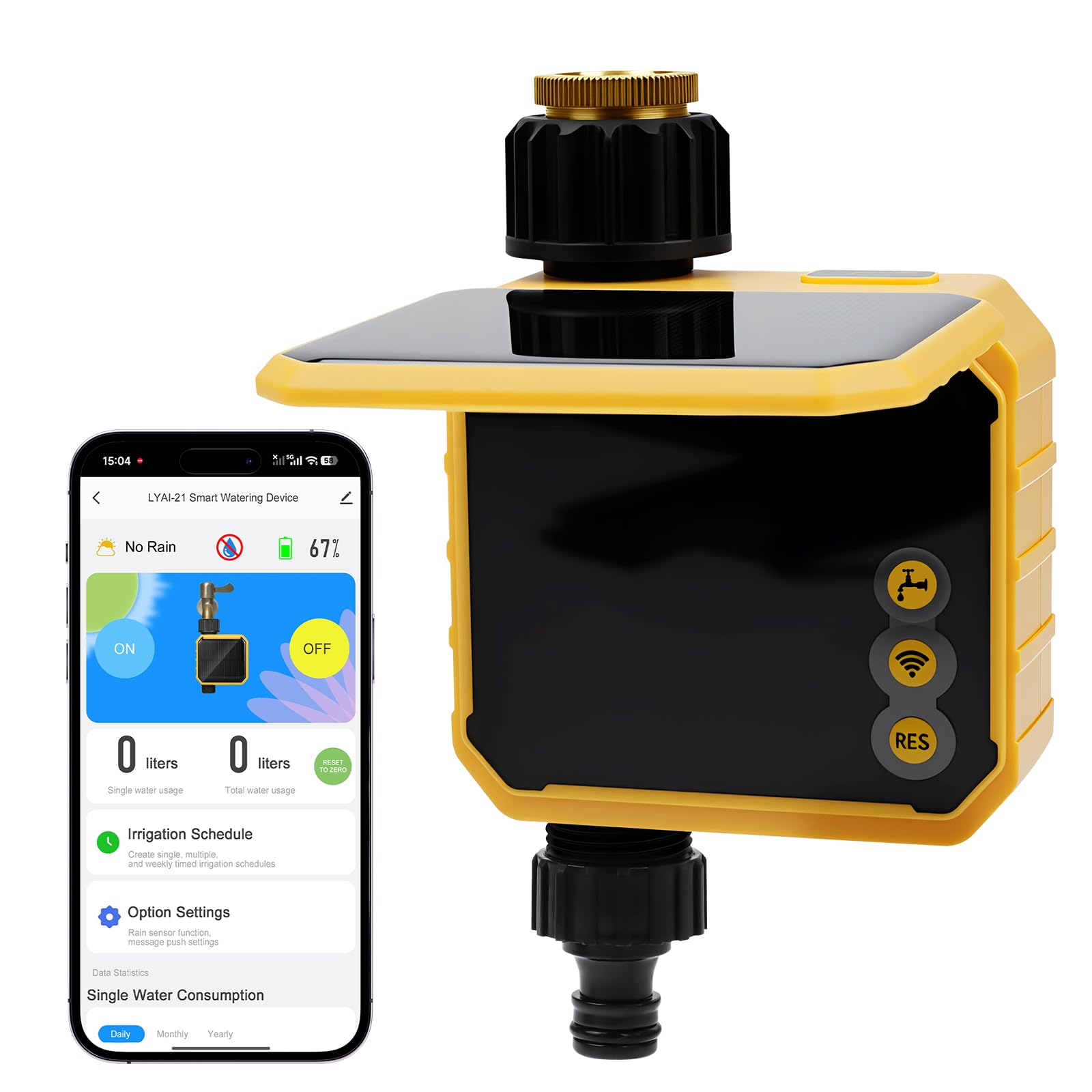 Nikou Ordinateur d'irrigation WiFi, Programmateur Arrosage Automatique Solaire Minuteur d'arrosage Intelligent avec Retard de Pluie, Compatible avec APP et Alexa, pour Jardin, Pelouse (1 Sorties)