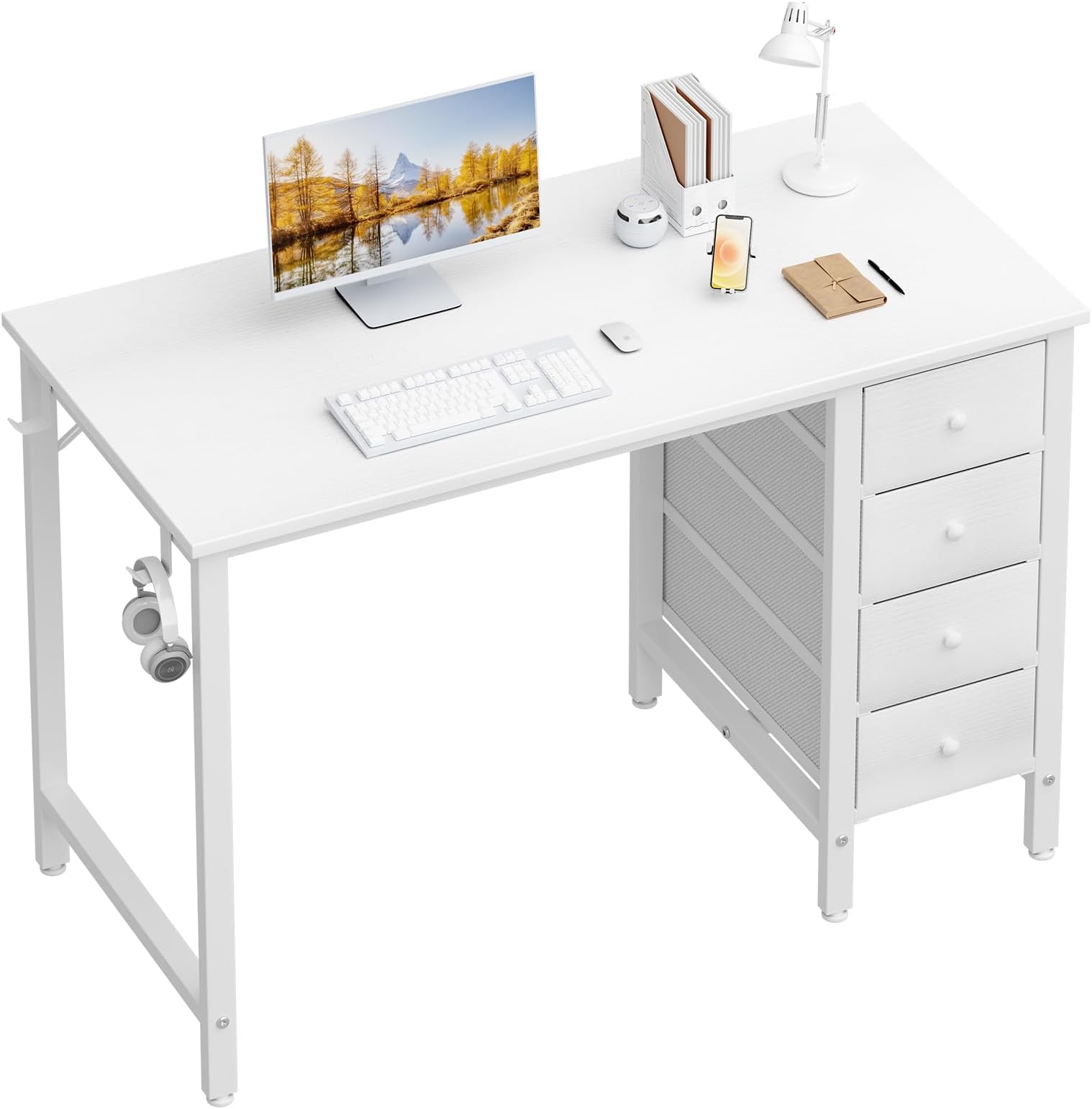 Amazon.com: IFANNY White Computer Desk with Drawers, Modern Office Desk ...