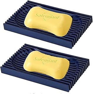 Shower Soap Dish, Silicone Soap Dish with Drain Self Draining Bar Soap Holder/Saver for Bathroom Shower and Kitchen, Flexible and Durable Soap Tray, Easy to Clean(2PCS) (Navy)