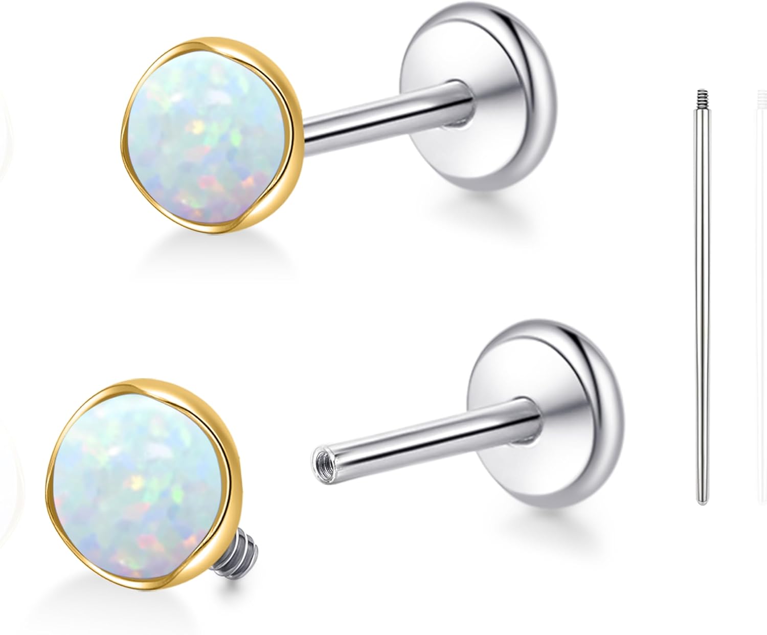 limerencia 18G Titanium Body Piercing Jewelry, G23 Hypoallergenic Flat Back Opal Internally Threaded Tragus Helix Cartilage Conch Medusa Nose Stud Earrings for Women Men