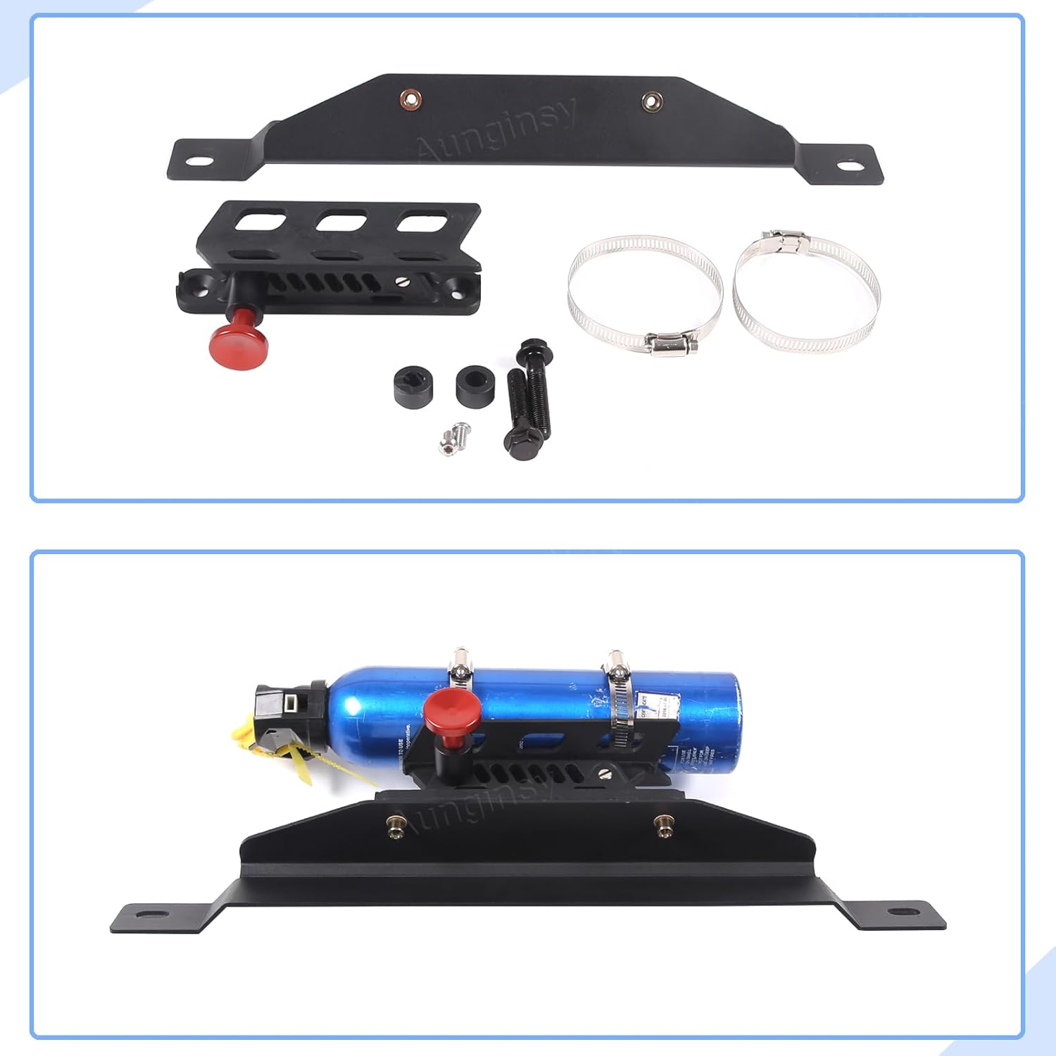 Car Co-Pilot Under Seat Quick Release Roll Bar Fire Extinguisher Mount Bracket Compatible with Toyota Tacoma 2016-2023, Adjustable 2 Clamps Fire Extinguisher Bottle Tie Holder Billet Accessories