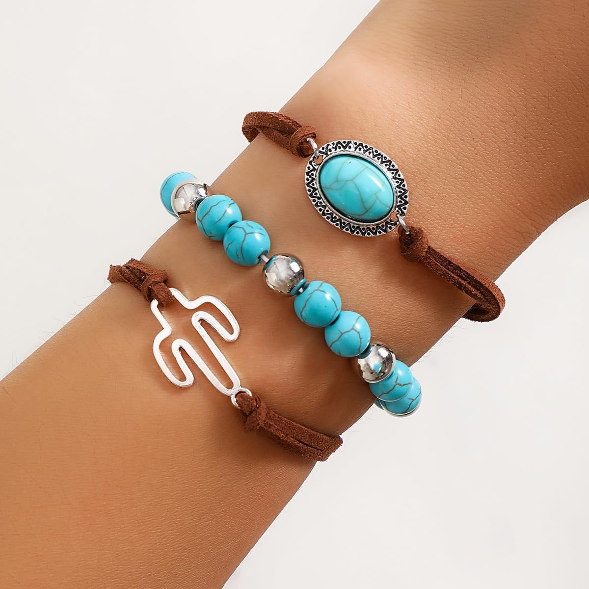 tenghong2021 Ethnic Style Hand-woven Turquoise Beaded Bracelet for Women Vintage Bird Multi-layer Wrapped Leaf Hand Rope Western Bracelets Boho Cowboy Cowgirl Layered Bracelets Jewelry Accessories