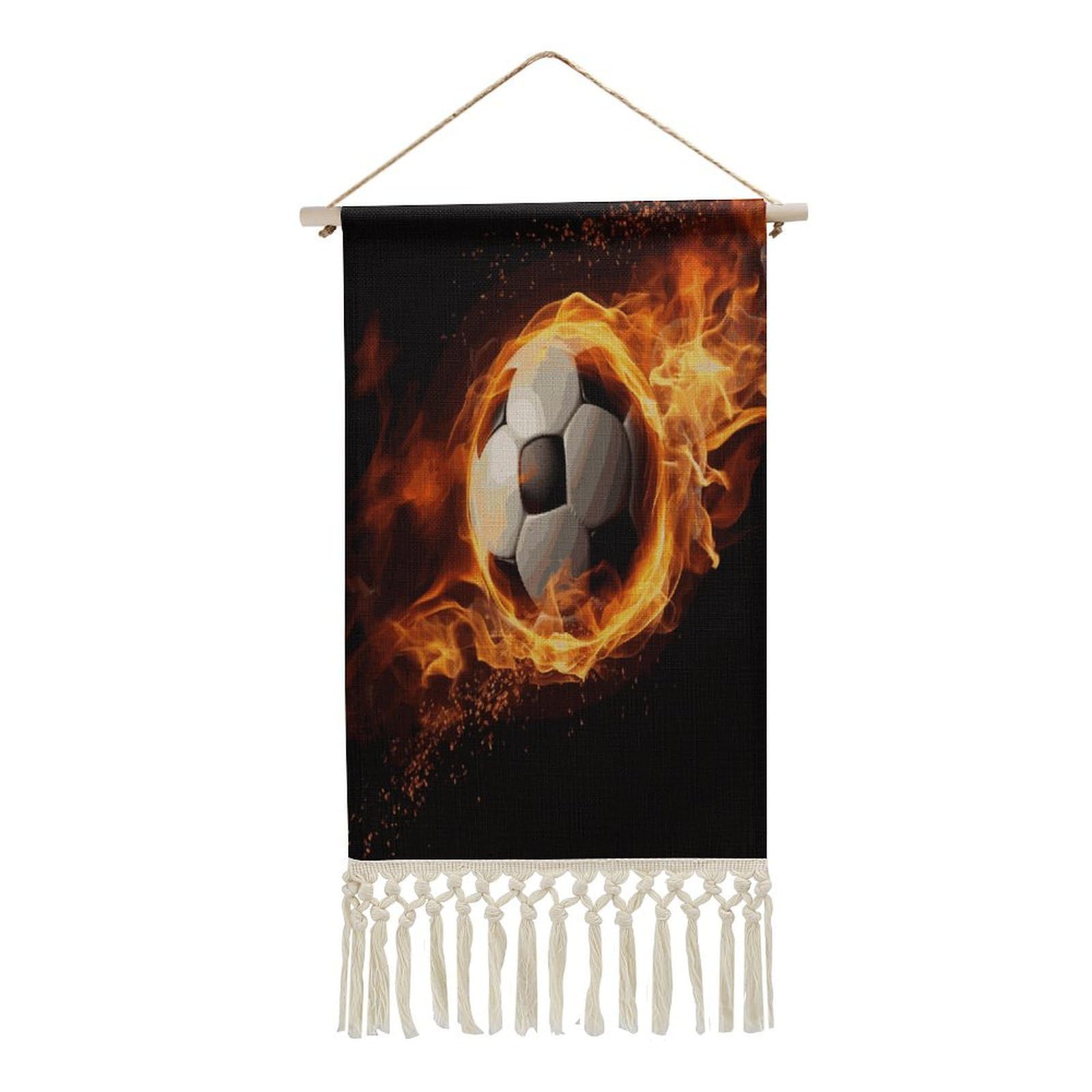 Adfgyerh Style Soccer Flame Tapestry With Tassels Cotton And Linen Hanging Posters, Wall Art For Travel Gift, Wall Tapestry For Office Home Decor Bedroom Living Room Decor