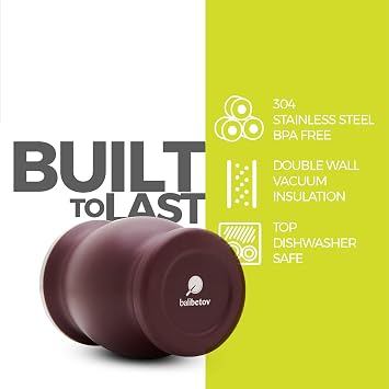 balibetov Mate Cup and Bombilla Set - Yerba Mate Set Includes One Yerba Mate Cup, Two Bombilla Mate (Straw) and Brush - Stainless Steel Double-Wall | Easy to Clean Yerba Mate Gourd (Merlot)