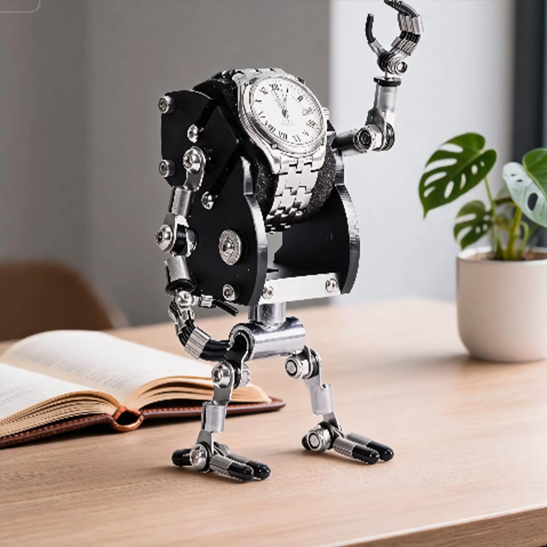 Supporto per orologi a forma di robot, in metallo, fatto a mano, regolabile (Black Knight (versione corta))