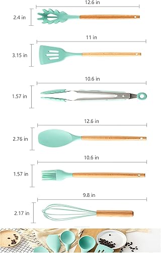 Miniatura 4 de Rachel Broz Juego de 12 utensilios de cocina de silicona con mango de madera - sin BPA blanco