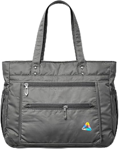 MORK MEILI Black Fabric Handbag Tote with Multiple Zip Pockets and Shoulder Handles
