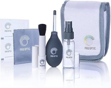 ProOptic Complete Optics Care and Cleaning Kit | 7-piece cleaning kit with air blower, microfiber cloth and spray for lenses, sensors and binoculars