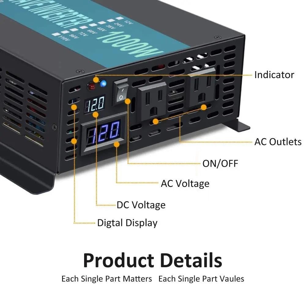 Onduleur solaire hors réseau convertisseur 24V 240V AC 1000W pour batterie - 2