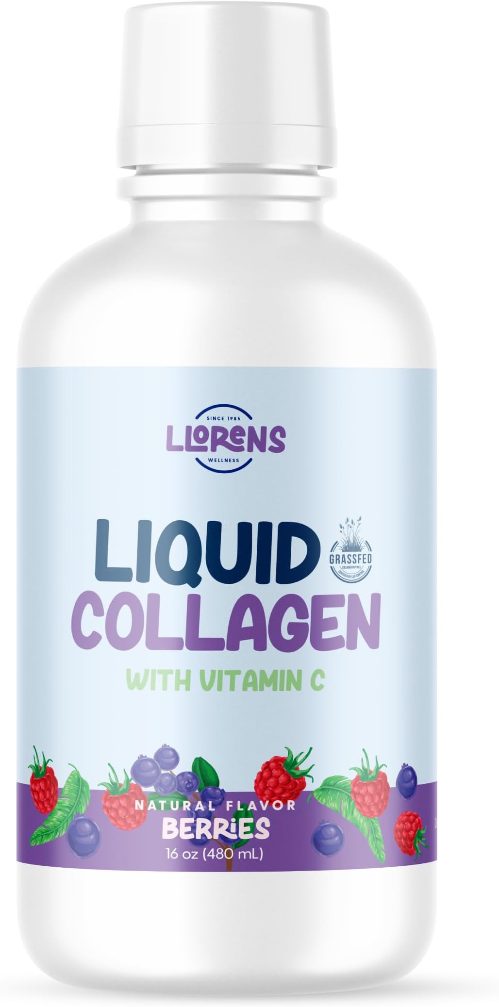 Liquid Collagen for Woman Daily 2.5g with Vitamin C, Natural Berries Flavors, 16 Fl Oz, Helps Support Healthy Bones, Joints, Skin & Teeth with Vitamin C by Llorens Wellness