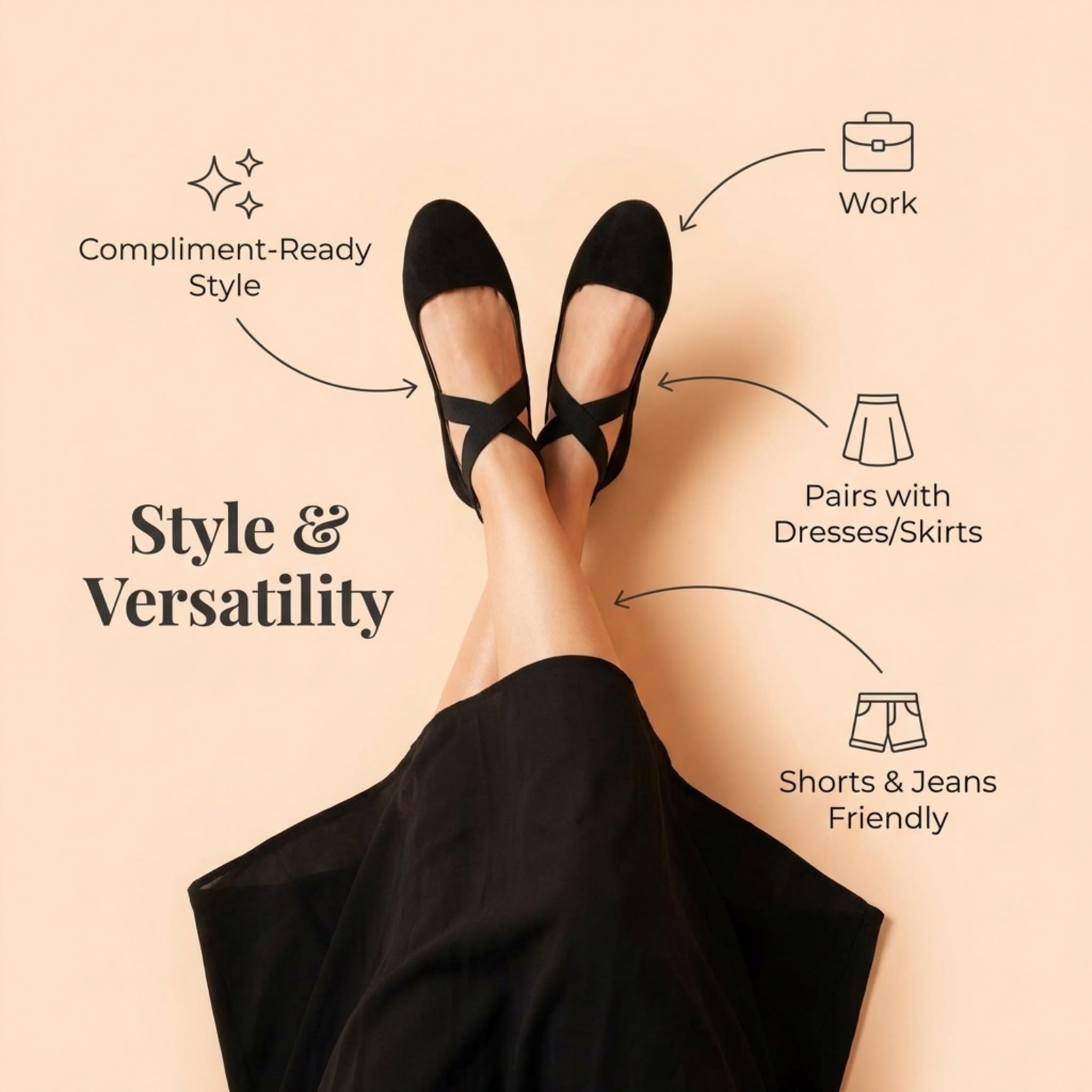 EMMA NEW YORK Ankle Strap Flats for Women, Women Flat Ballerina Shoes, Women's Ballet Flats with Strap (Su Black, 8)