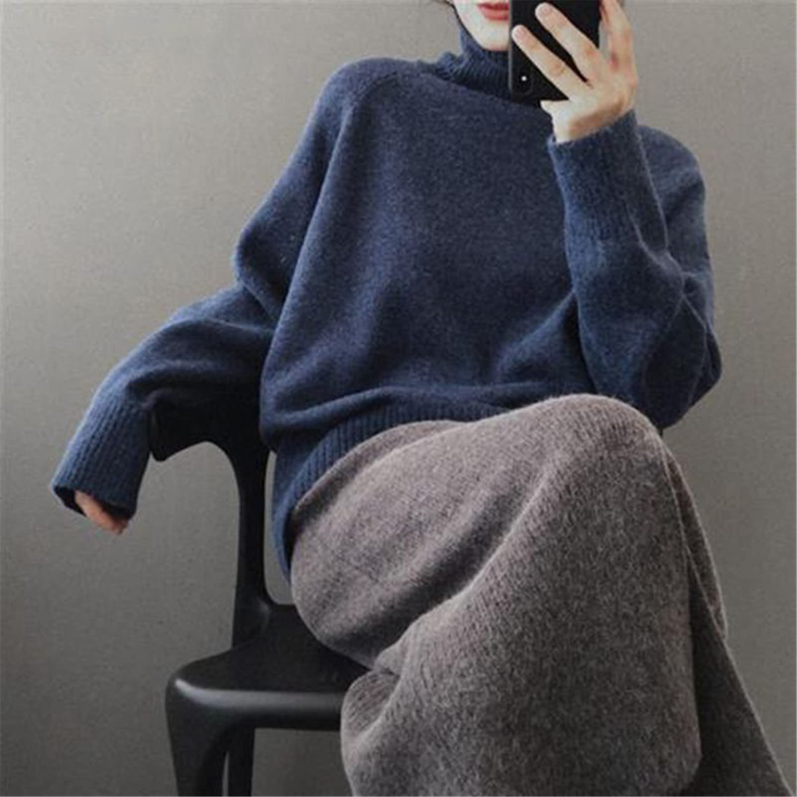 Donne Maglia Cashmere Pullover Maglione Inverno Spessore Manica Lunga Dolcevita Allentato Jumper Caldo