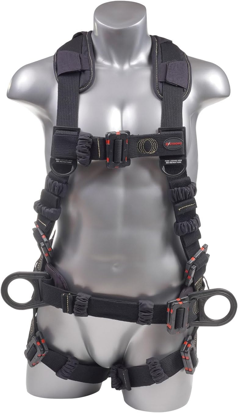 KStrong Harness UFH10731P Kapture Element Arc Flash Rated 5-Point Full Body Harness, Dorsal D-ring, 2 Side D-rings, Waist Pad w/Removable Tool Belt, Mating Buckle Legs and Chest, ANSI, L-XL, Black