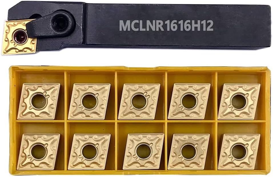 5/8" Lathe Tool Holder MCLNR1616H12 Indexable Carbide Turning Tool Holder with 10pcs CNMG120404 (CNMG 431) Carbide Inserts Lathe Cutting Tool