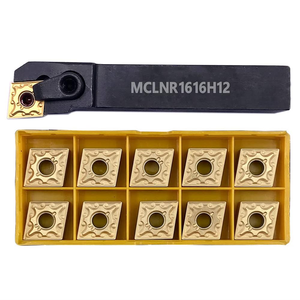 LINZUAN 5/8" Lathe Tool Holder MCLNR1616H12 Indexable Carbide Turning Tool Holder with 10pcs CNMG120404 (CNMG 431) Carbide Inserts Lathe Cutting Tool