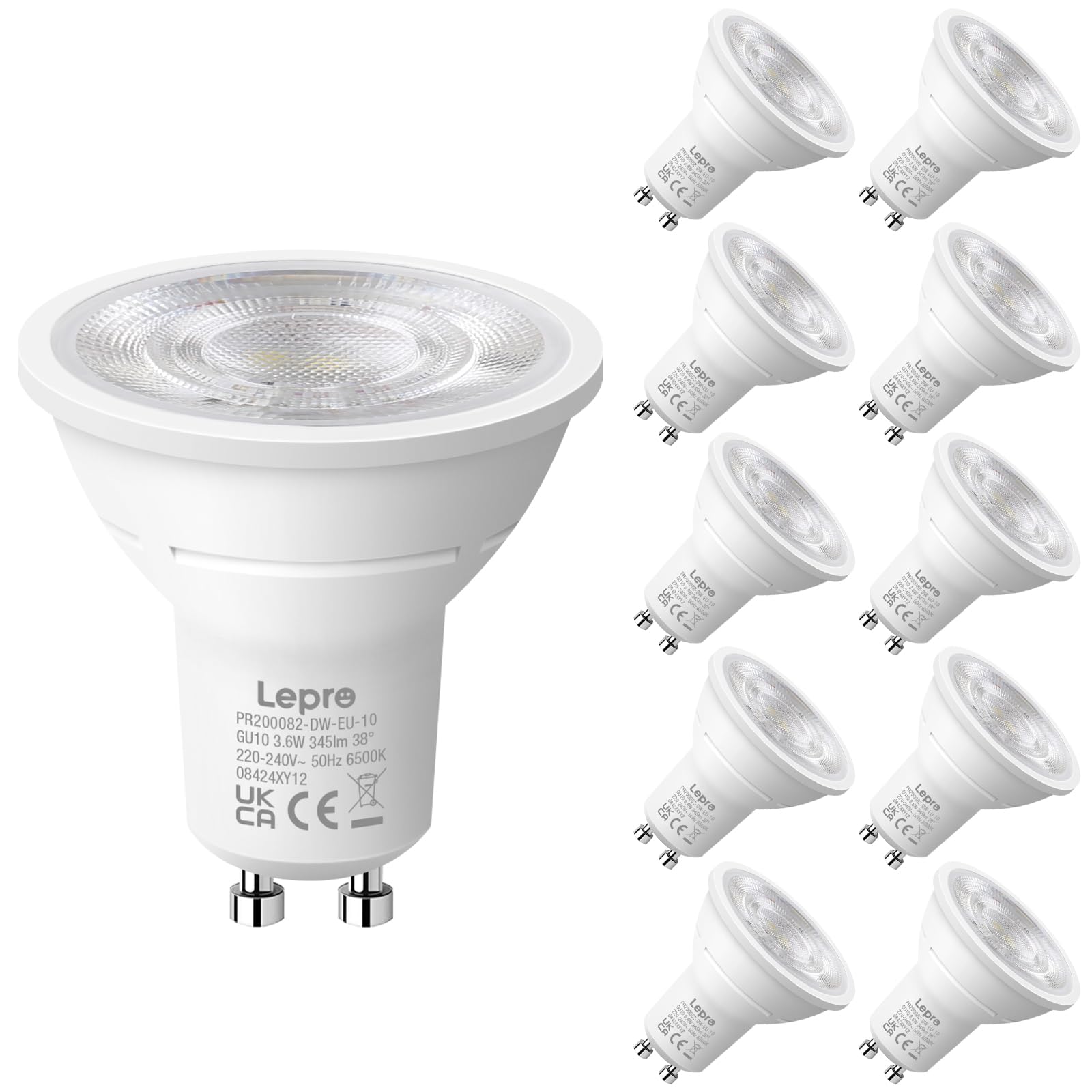 Lepro GU10 LED Spotlight Bulbs 3.6W, Cool White 6500K, 345lm, 50W Halogen Spot Light Bulbs Equivalent
