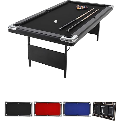 Folding Pool Table for Adults & Famil, Portable Billiards Table Set with Full Accessories, Includes Balls, 2 Cue Sticks, Chalk, Felt Brush, Easy Storage for Home, Basement, Man Cave
