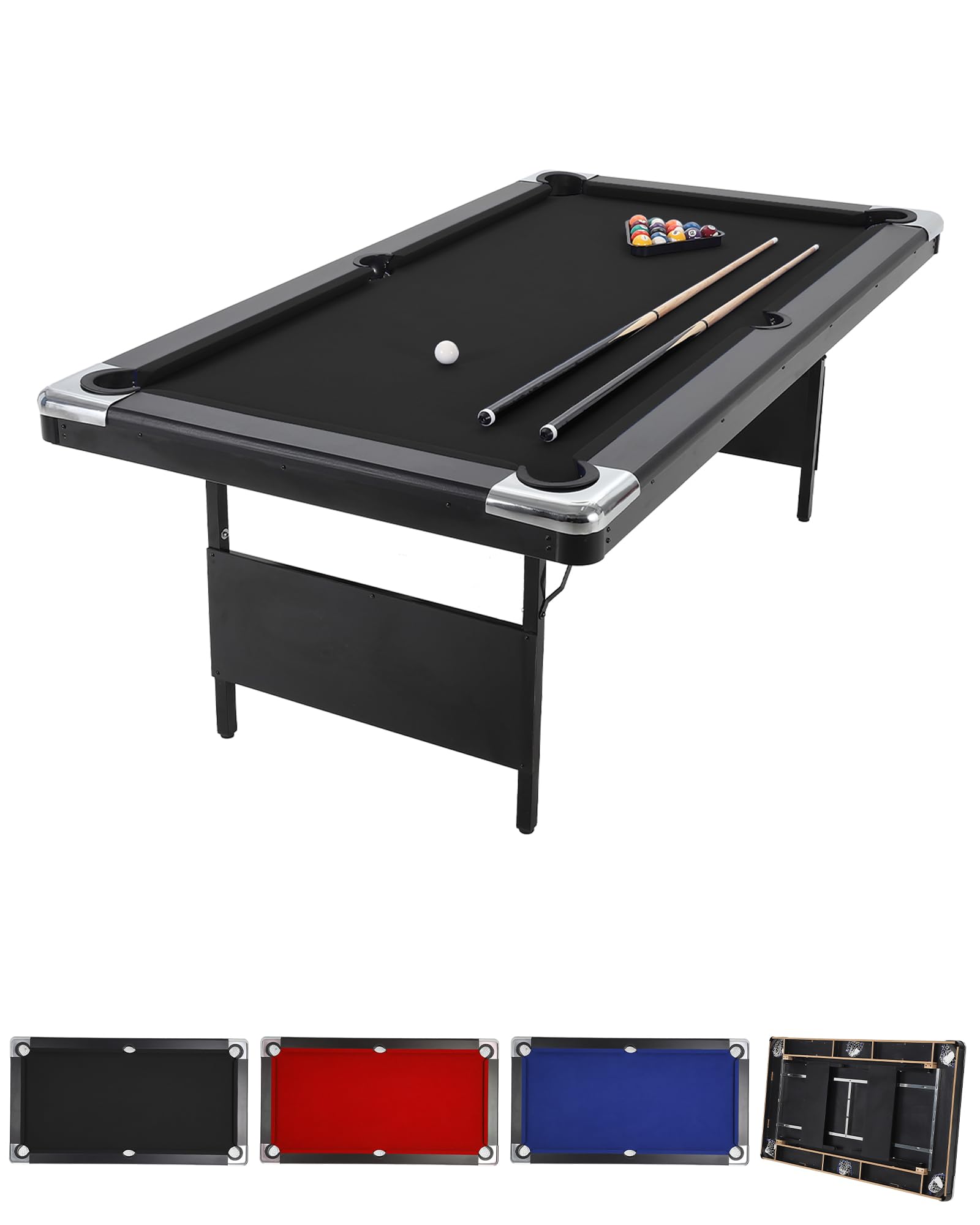 Garvee 6/7 Foot Pool Table, Folding Pool Table Includes Full Set of Billiard Balls, Portable Billiards Tables with 2 Cue Sticks, Chalk & Felt Brush for Family Game Room