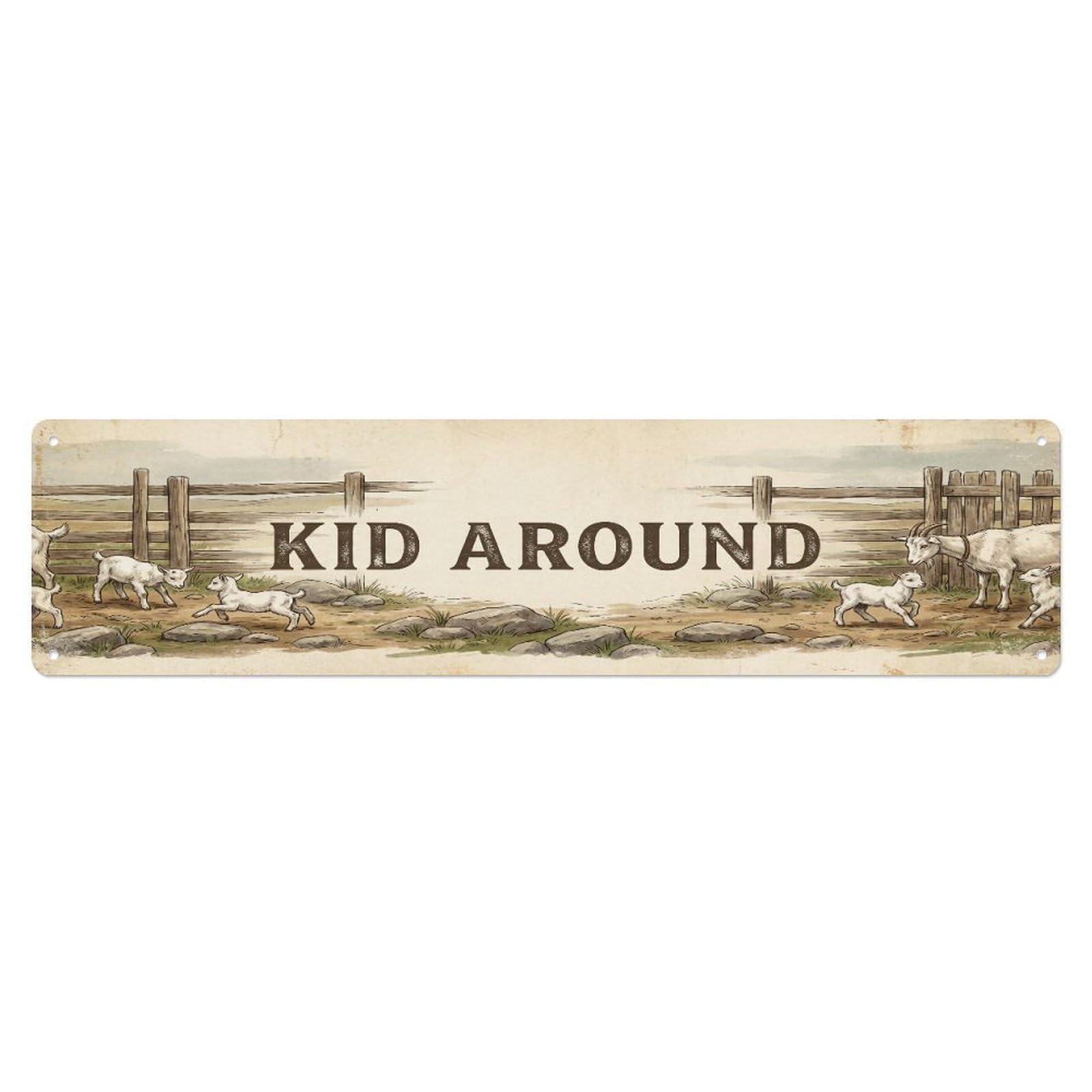 Xanthor Style Metal Tin Sign Vintage Pen Kid Goat Farmhouse Funny Goat Backyard Farm