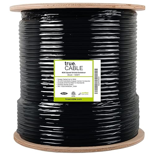 Miniatura 2 de trueCABLE RG6 - Coaxial de protección cuádruple para exteriores, 500 pies, negro, clasificación de entierro directo (CMX), cable coaxial conductor