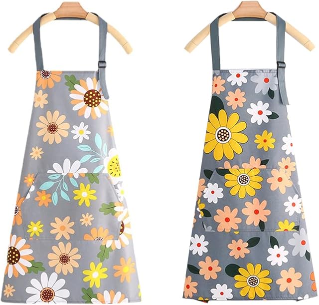 XUANYIJIE Kitchen Aprons for Women 2 Pack Adjustable Waterproof Cooking Apron with Pockets, Chef Aprons for Kitchen Baking Gardening BBQ 2pcs