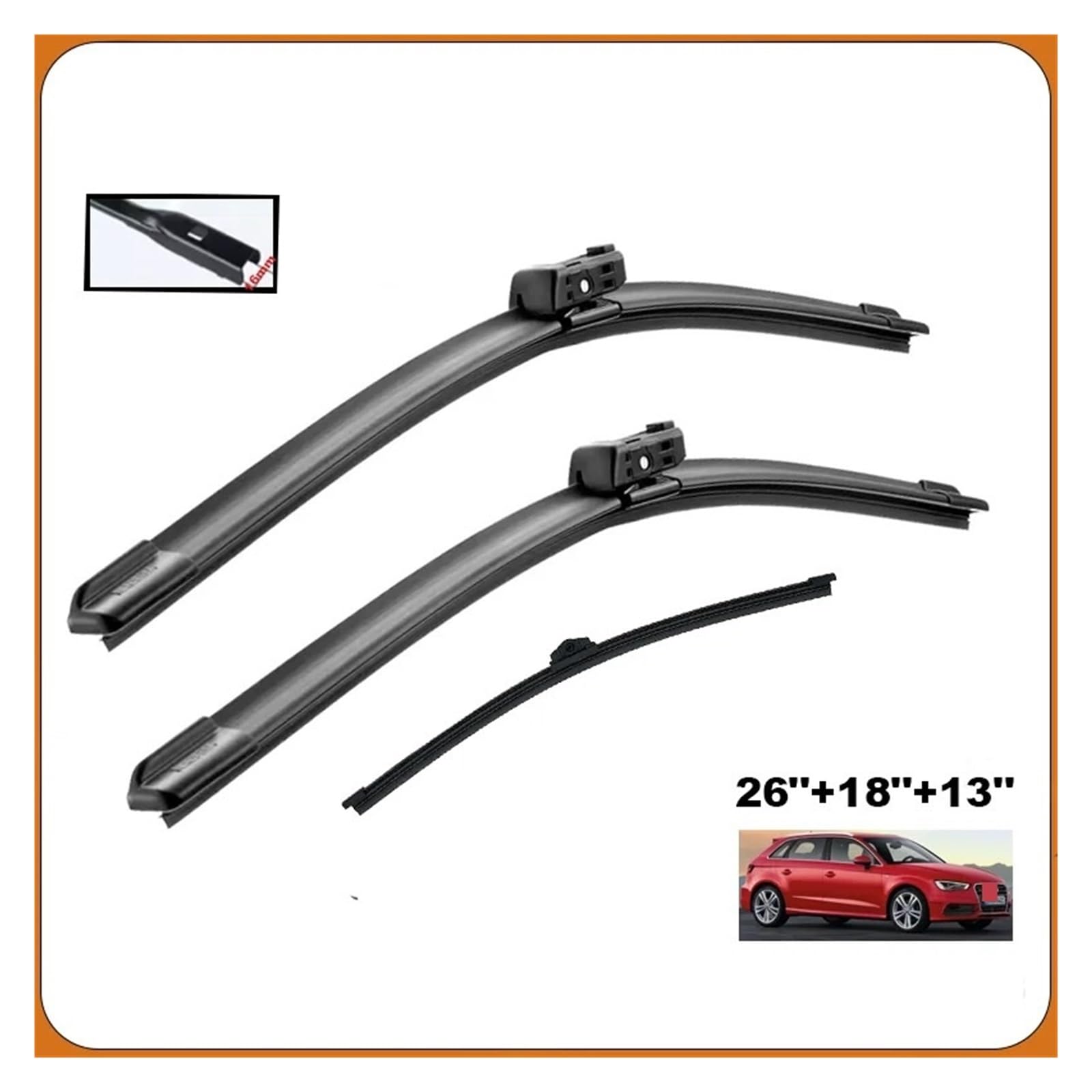Limpiaparabrisas para Audi A3 S3 8V 2012-2020 Recambio de Silicona para limpiaparabrisas Delanteros y Traseros Juego de escobillas de 26"+16"+13" para Parabrisas.