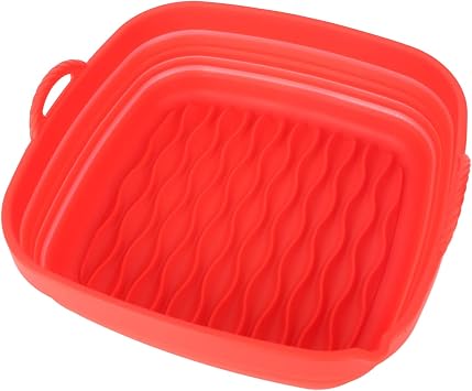 Reusable Fryer Liners, Silicone Fryer Basket for Air Fryer, Square Wave Grain Heat - Liner with Easy Clean Design for Home Baking Camping Barbecuing Red