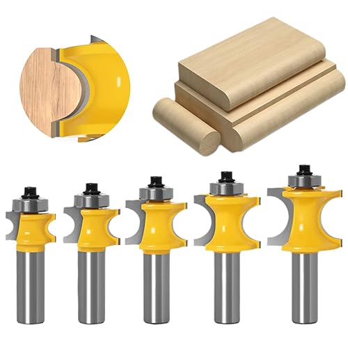 CHCYWJGJ Juego de 5 brocas para enrutador Bullnose, vástago de 12 pulgada, 5 unidades, radio medio redondo con rodamiento, cortador de fresado de