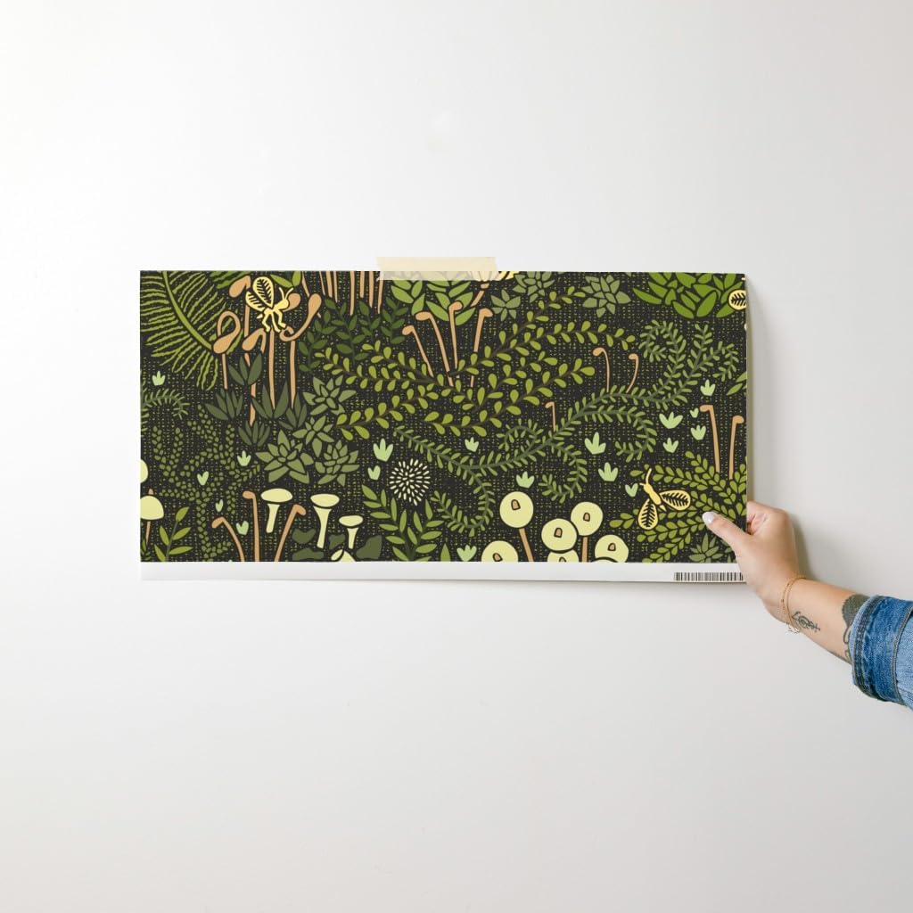 Removable Wallpaper Swatch - Whimsical Garden Large Scale Fairy Botanical Moss Olive Green Zen Nature Custom Pre-Pasted Wallpaper by Spoonflower