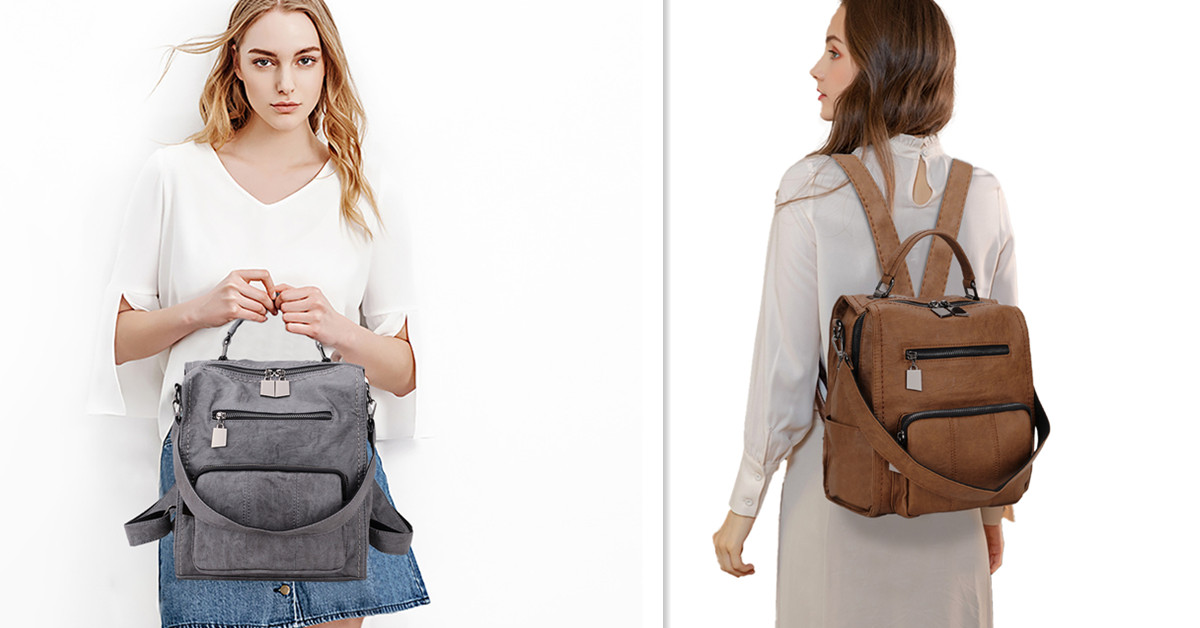 Borsa Tracolla 2 In 1 Zaino Donna 2 In 1 In Pelle PU - Convertibile In Borsa A Tracolla, Design Antifurto E Capiente Zaino Capiente Donna - Foto 7