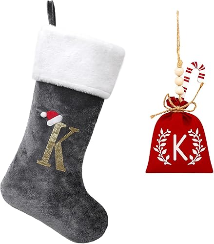 Miniatura 104 de Medias de Navidad con monograma de terciopelo rojo de 20 pulgadas con puño de felpa súper suave blanca, medias de Navidad bordadas personalizadas