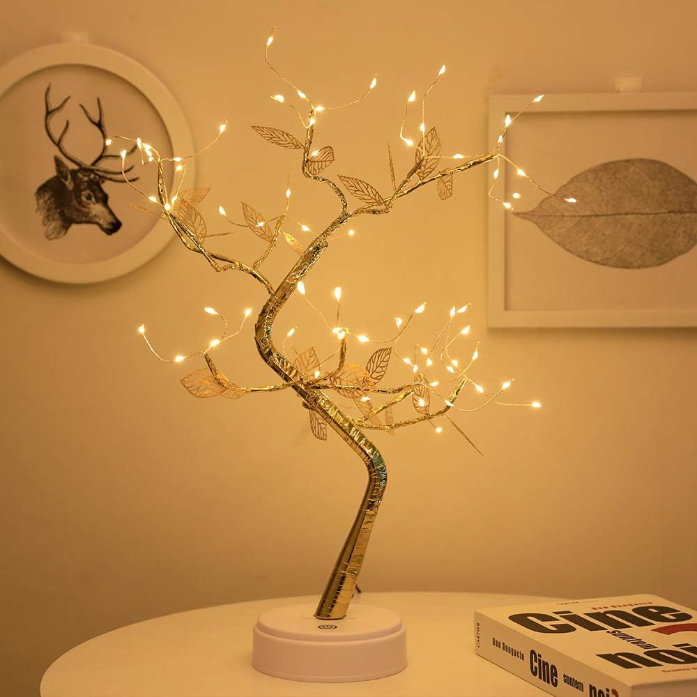 drumstone (𝗦𝗽𝗲𝗰𝗶𝗮𝗹 𝟭𝟬 𝗬𝗲𝗮𝗿𝘀 𝗪𝗮𝗿𝗿𝗮𝗻𝘁𝘆 decorative bonsai style tree lamp with warm glow, diy shaping branches, touch control, usb or battery powered, ambient night light