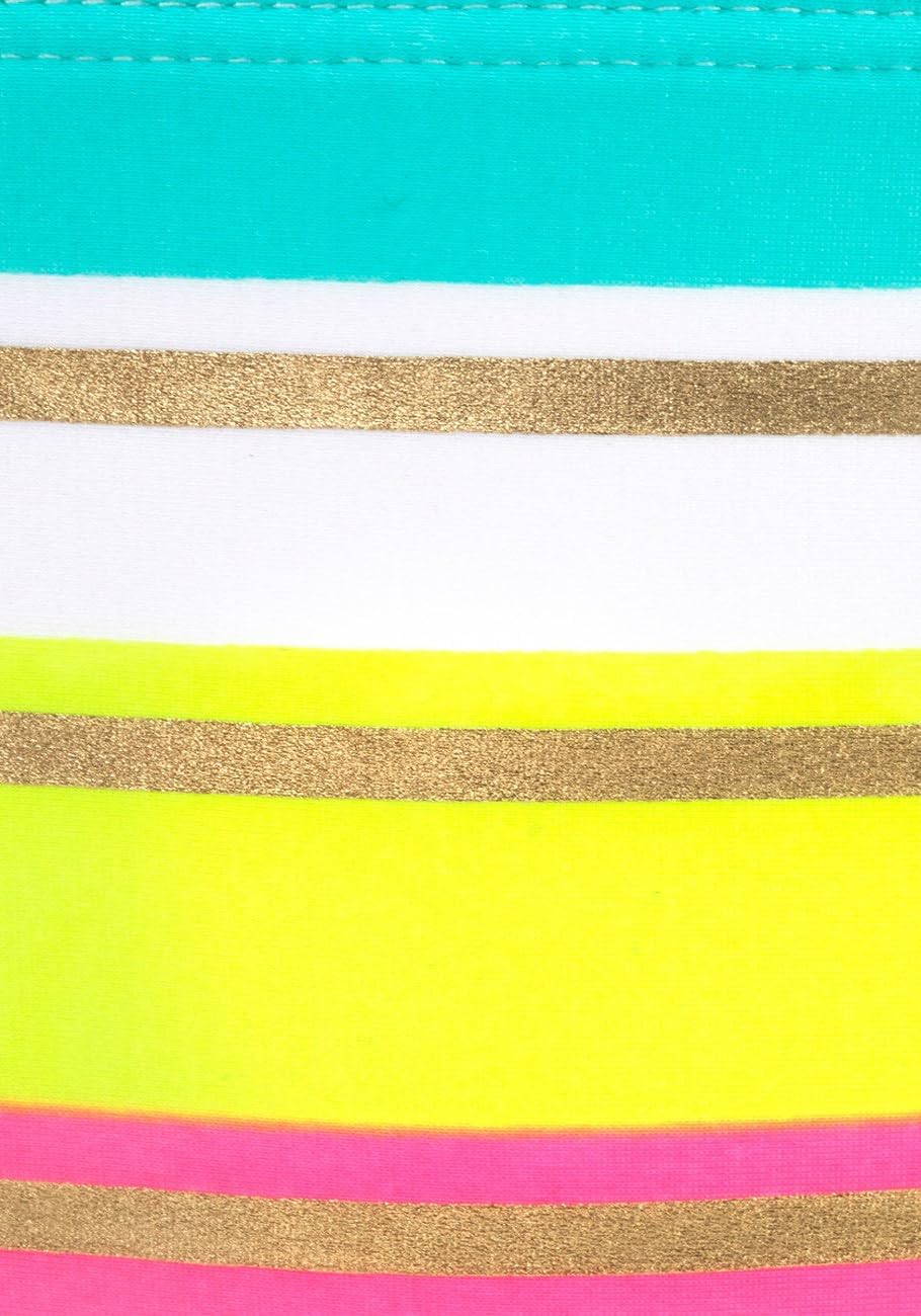 LASCANA Women's Striped Triangle Bikini Top - Multicolored Block Stripes, Gold Glitter, Fully Lined, Adjustable, Removable Pa