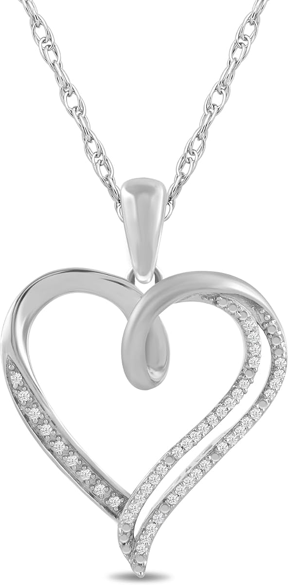 Amazon Collection Sterling Silver Diamond Heart Pendant Necklace
