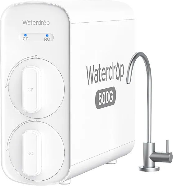 Waterdrop G5P500 Reverse Osmosis Water Filter, NSF/ANSI 372 Certified, 7 Stage Reverse Osmosis System, 500G RO Water Filtration System, 2:1 Pure to Drain, Reduces TDS PFAS, BPA Free Pure Whi