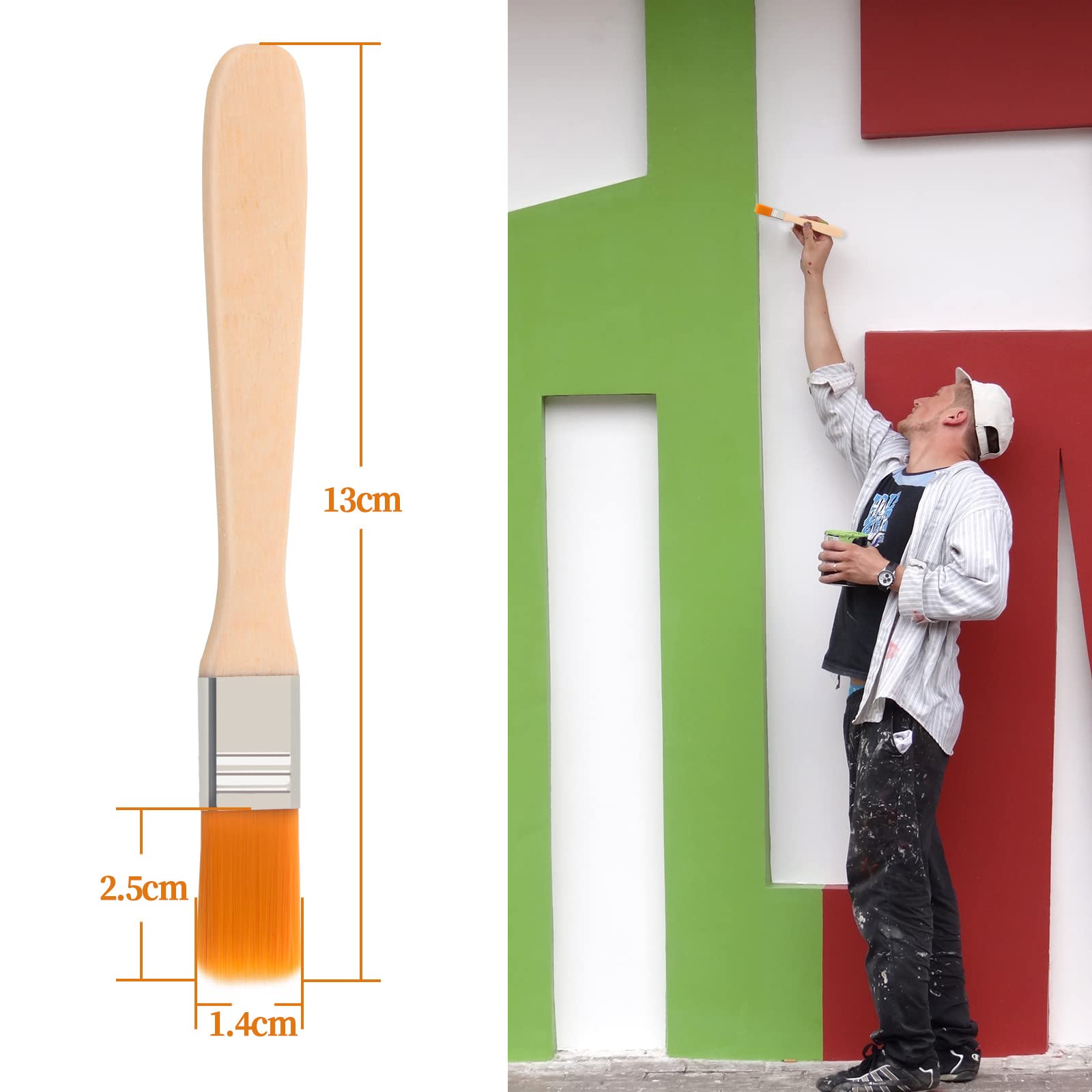 Lot De 15 Petits Pinceaux Plats De 14 Mm De Long - 13 Cm De Long - Avec Manche En Bois - Pour Peinture Artistique, Peinture, Bricolage