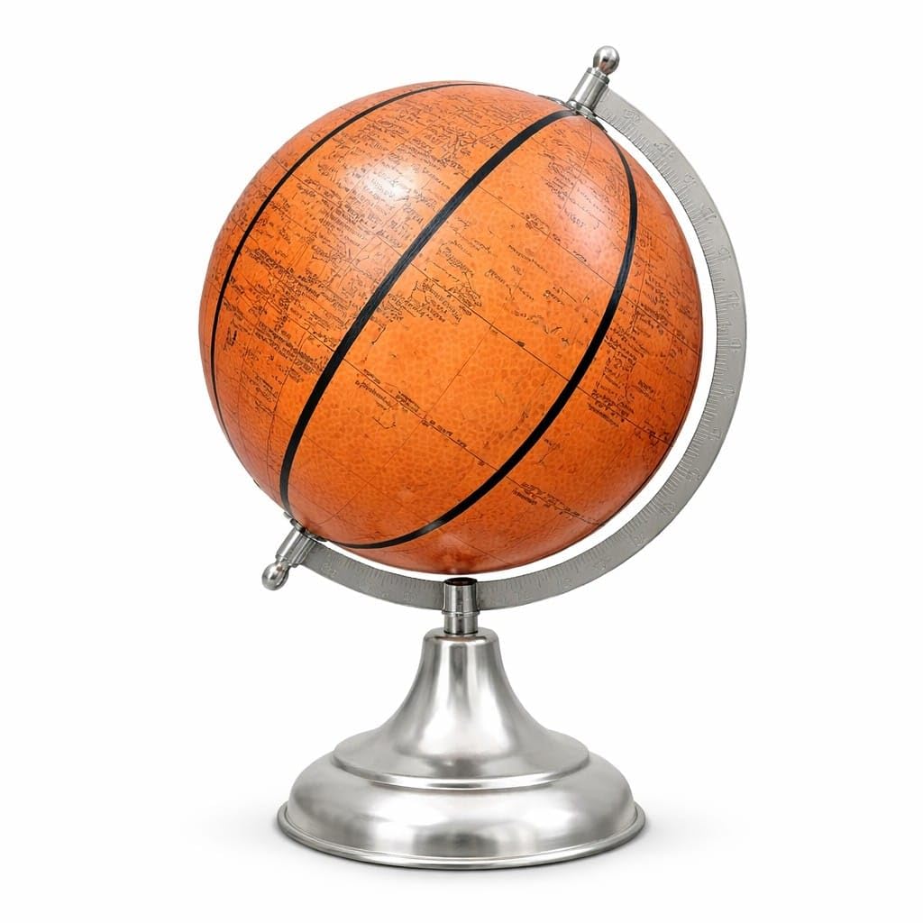 Basketball Style World Map Globe for Desk Decor | 360° Rotating Educational Globe | Sports Inspired Design | Metal Arc & Base | Office, Study & Gift Decor