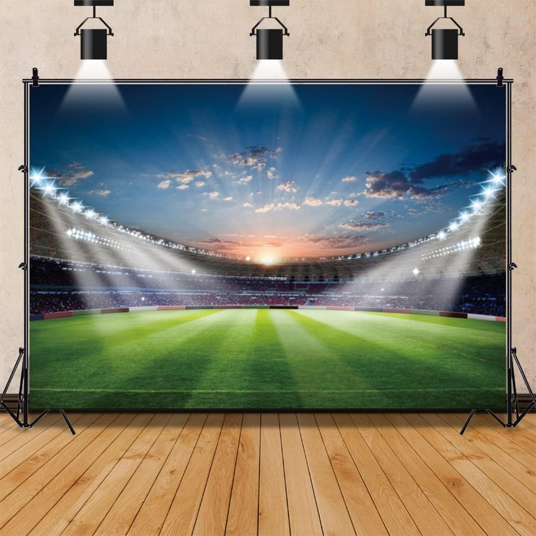 Renaiss 7x5ft Soccer Filed Backdrop for Photography Stadium Green Grass Football Filed Spotlight Lights Background Boys Kids Adults Birthday Sports Theme Party Decor Wallpaper Photo Shoot Props - Image 5