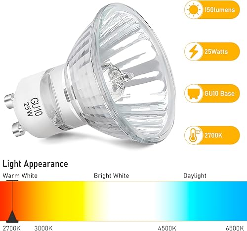 Miniatura 2 de Bobolyn Bombillas halógenas GU10 de repuesto para quemador de cera fundida, color blanco cálido, 120 V, 25 vatios, paquete de 2