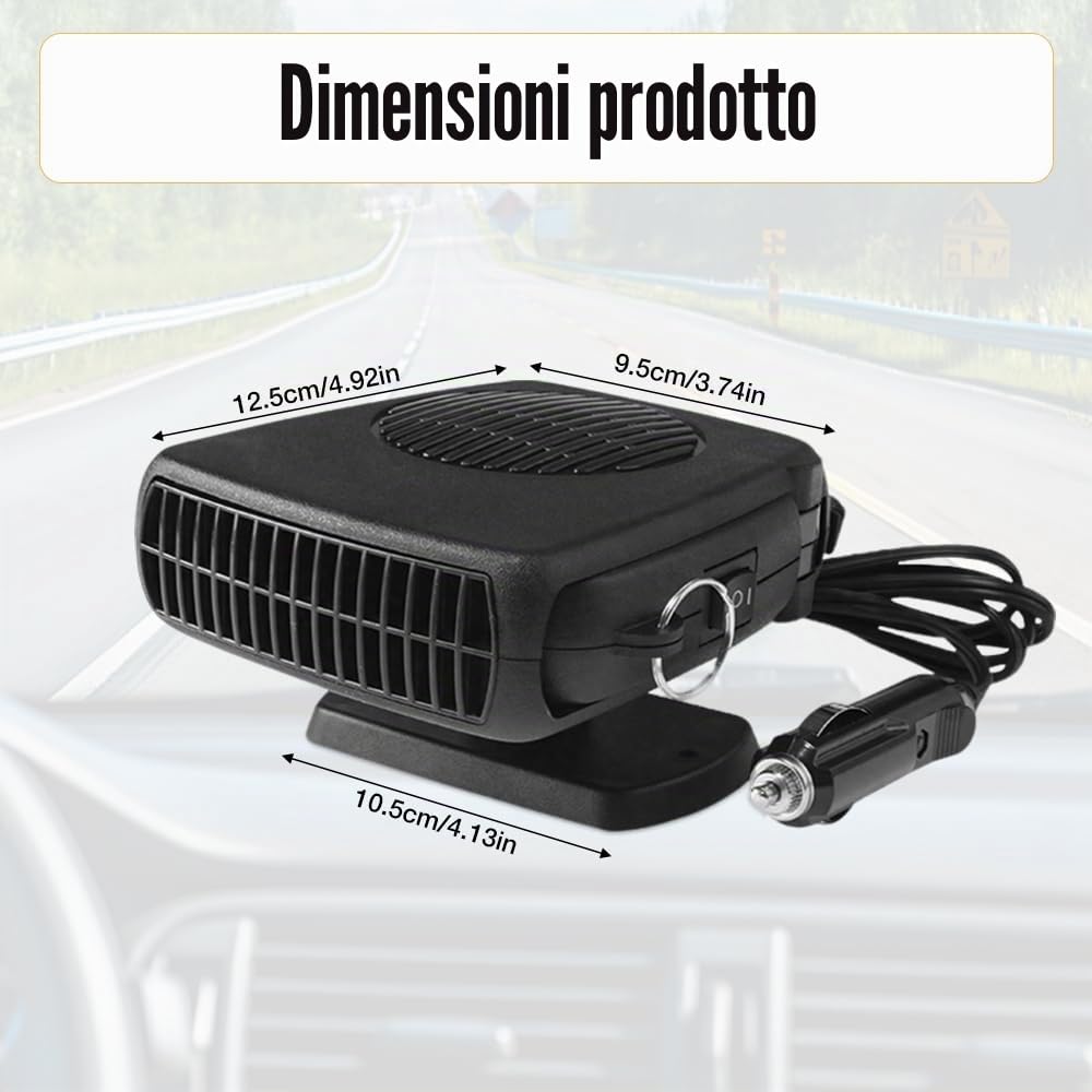 12 V 150W Riscaldamento per Auto, 2 in 1 Riscaldatore per Auto, Stufetta per Auto Regolazione Libera a 360°, Riscaldamento/Raffreddamento con Accendisigari per Auto,Caravan,Camion,Barca(Nero)