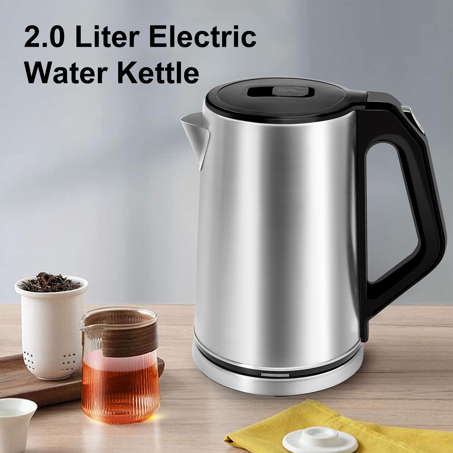 WOOLALA 2.0L Electric Water Kettle Large Volume Water Boiler & Heater 1500W Rapid Boil Stainless Steel Hot Water Heater Auto-Shutoff and Boil-Dry Protection
